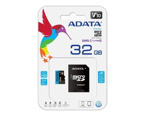 Карта пам'яті microSDHC (UHS-1) A-DATA Premier 32Gb Class 10 A1 (R-100Mb/s)  (adapter SD) (AUSDH32GUICL10A1-RA1)