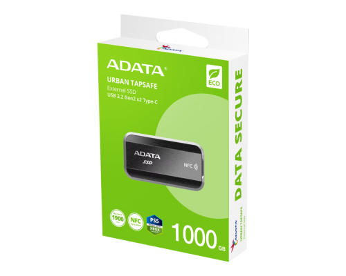 Портативний SSD ADATA URBAN TAPSAFE 1TB USB 3.2 Gen2 x2 Read/Write 1900MB/s/1800MB/s with NFC Black (SURB-TAP-1000GCCBK)