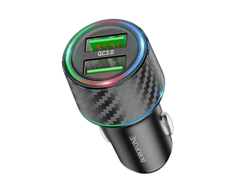Автомобільний зарядний пристрій BOROFONE BZ21A Brilliant 36W dual port QC3.0 car charger Black (6941991101205)