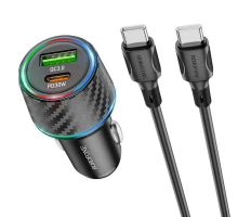 Автомобільний зарядний пристрій BOROFONE BZ21 Brilliant 48W dual port PD30W+QC3.0 car charger set(Type-C to Type-C) Black (6941991101199)