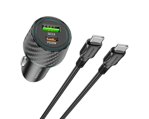 Автомобільний зарядний пристрій BOROFONE BZ21 Brilliant 48W dual port PD30W+QC3.0 car charger set(Type-C to Type-C) Black (6941991101199)