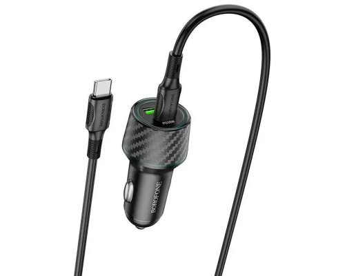 Автомобільний зарядний пристрій BOROFONE BZ21 Brilliant 48W dual port PD30W+QC3.0 car charger set(Type-C to Type-C) Black (6941991101199)