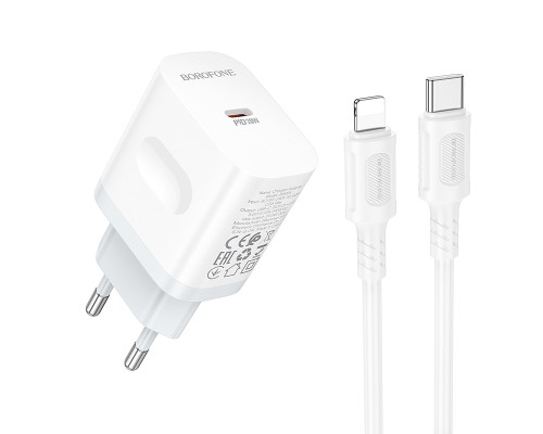 Мережевий зарядний пристрій з кабелем BOROFONE BA99A Breeze single port PD20W charger set(C to iP) White (6941991121364)