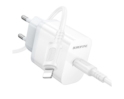 Мережевий зарядний пристрій з кабелем BOROFONE BA99A Breeze single port PD20W charger set(C to iP) White (6941991121364)