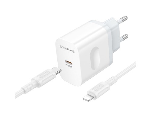 Мережевий зарядний пристрій з кабелем BOROFONE BA99A Breeze single port PD20W charger set(C to iP) White (6941991121364)