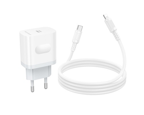 Мережевий зарядний пристрій з кабелем BOROFONE BA99A Breeze single port PD20W charger set(C to iP) White (6941991121364)
