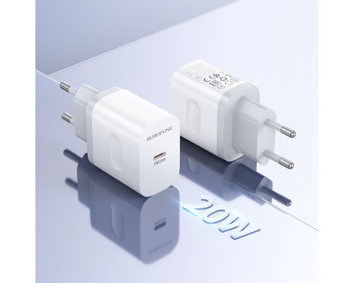Мережевий зарядний пристрій з кабелем BOROFONE BA99A Breeze single port PD20W charger set(C to iP) White (6941991121364)