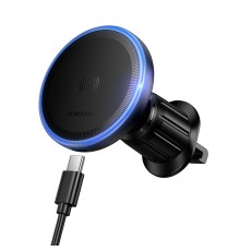 Автотримач для телефона BOROFONE BH224 Flash magnetic wireless fast charging car holder (air outlet) Black (6941991126918)