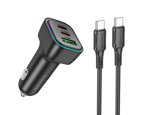 Автомобільний зарядний пристрій BOROFONE BZ28C Trophie PD60W(2C1A) car charger set(C to C) Black (6941991110894)
