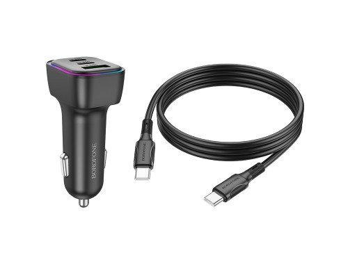 Автомобільний зарядний пристрій BOROFONE BZ28C Trophie PD60W(2C1A) car charger set(C to C) Black (6941991110894)