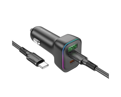 Автомобільний зарядний пристрій BOROFONE BZ28C Trophie PD60W(2C1A) car charger set(C to C) Black (6941991110894)