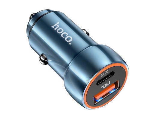 Автомобільний зарядний пристрій HOCO Z46A Blue whale PD20W+QC3.0 car charger Sapphire Blue (6931474770349)