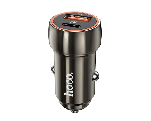 Автомобільний зарядний пристрій HOCO Z46A Blue whale PD20W+QC3.0 car charger Metal Gray (6931474770332)