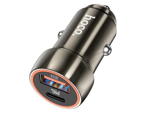 Автомобільний зарядний пристрій HOCO Z46A Blue whale PD20W+QC3.0 car charger Metal Gray (6931474770332)