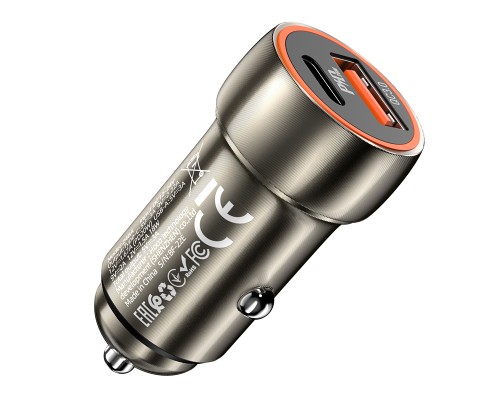 Автомобільний зарядний пристрій HOCO Z46A Blue whale PD20W+QC3.0 car charger Metal Gray (6931474770332)
