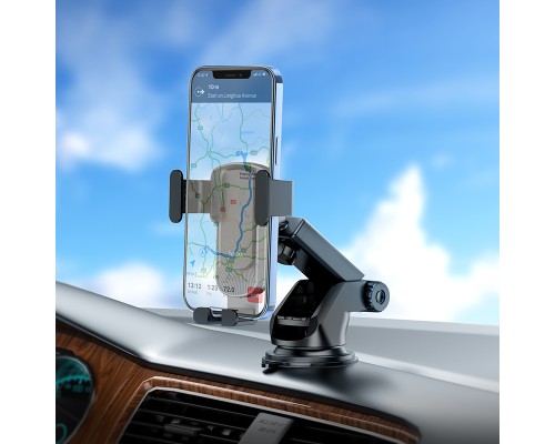 Автотримач для телефона HOCO CA104 vertical and horizontal telescopic gravity vehicle holder Black Metal Gray (6931474766236)