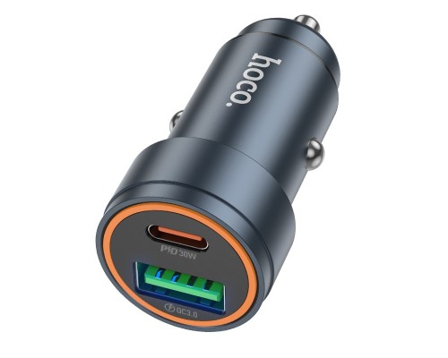 Автомобільний зарядний пристрій HOCO Z57A Glorious PD30W+QC3.0 car charger Metal Gray (6942007633109)