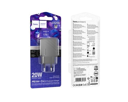 Мережевий зарядний пристрій HOCO CS25A Rico PD20W+QC3.0 charger Black (6942007639781)