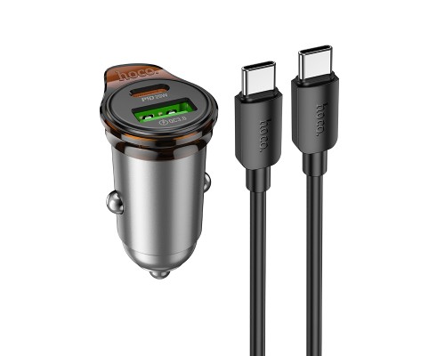 Автомобільний зарядний пристрій HOCO NZ16A Rigorous 43W dual port PD25W+QC3.0 car charger set(C to C) Metal Grey (6942007644761)