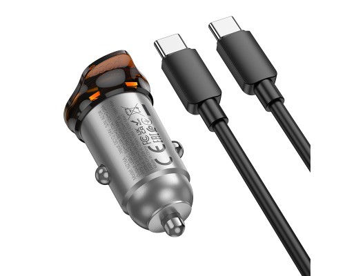 Автомобільний зарядний пристрій HOCO NZ16A Rigorous 43W dual port PD25W+QC3.0 car charger set(C to C) Metal Grey (6942007644761)