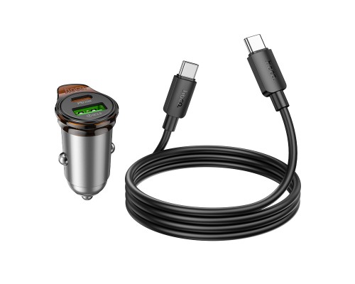 Автомобільний зарядний пристрій HOCO NZ16A Rigorous 43W dual port PD25W+QC3.0 car charger set(C to C) Metal Grey (6942007644761)