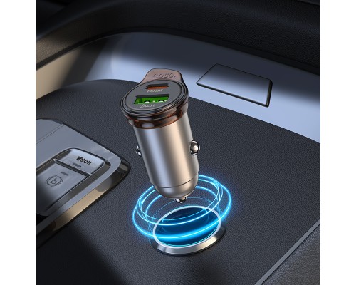 Автомобільний зарядний пристрій HOCO NZ16A Rigorous 43W dual port PD25W+QC3.0 car charger set(C to C) Metal Grey (6942007644761)