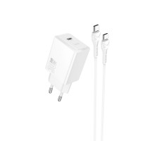 Мережевий зарядний пристрій HOCO N70 Nuevo single port PD30W charger set(C to C) White (6942007651363)