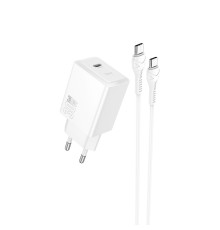 Мережевий зарядний пристрій HOCO N70 Nuevo single port PD30W charger set(C to C) White (6942007651363)