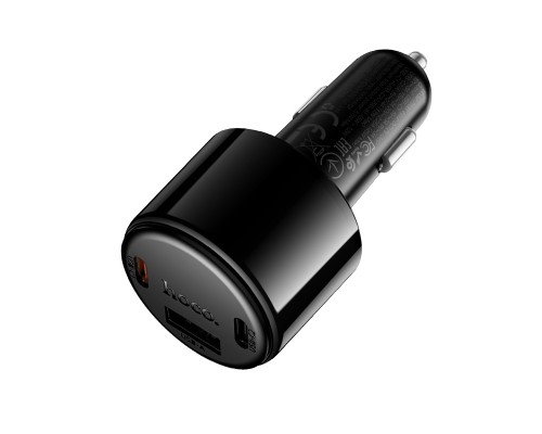 Автомобільний зарядний пристрій HOCO Z69B Vivido PD57W(2C1A) car charger with digital display Black (6942007681582)