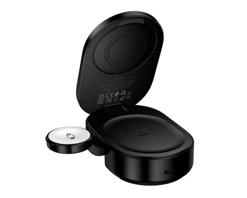 Бездротовий зарядний пристрій HOCO CQ23 Pole Qi2.2 3-in-1 magnetic wireless fast charger Black (6942007676960)
