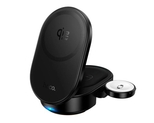 Бездротовий зарядний пристрій HOCO CQ23 Pole Qi2.2 3-in-1 magnetic wireless fast charger Black (6942007676960)