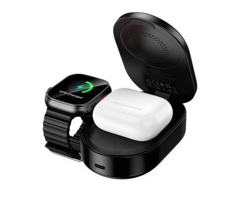 Бездротовий зарядний пристрій HOCO CQ23 Pole Qi2.2 3-in-1 magnetic wireless fast charger Black (6942007676960)