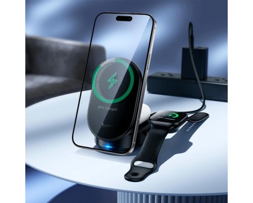 Бездротовий зарядний пристрій HOCO CQ23 Pole Qi2.2 3-in-1 magnetic wireless fast charger Black (6942007676960)
