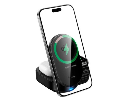 Бездротовий зарядний пристрій HOCO CQ23 Pole Qi2.2 3-in-1 magnetic wireless fast charger Black (6942007676960)