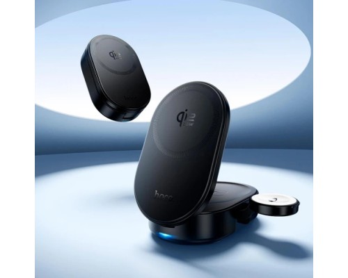 Бездротовий зарядний пристрій HOCO CQ23 Pole Qi2.2 3-in-1 magnetic wireless fast charger Black (6942007676960)