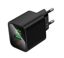 Мережевий зарядний пристрій HOCO CS84A Excellent PD30W+QC3.0 charger with digital display Black (6942007664554)