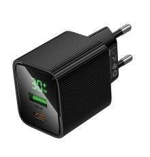 Мережевий зарядний пристрій HOCO CS84A Excellent PD30W+QC3.0 charger with digital display Black (6942007664554)