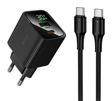 Мережевий зарядний пристрій HOCO CS84A Excellent PD30W+QC3.0 charger with digital display set(C to C) (6942007664561)