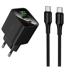Мережевий зарядний пристрій HOCO CS84A Excellent PD30W+QC3.0 charger with digital display set(C to C) (6942007664561)