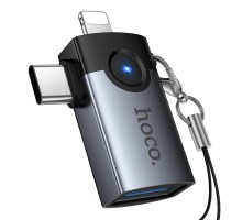 Перехідник HOCO UA46D Victory iP male/Type-C male to USB female 2-in-1 adapter (6942007675666)