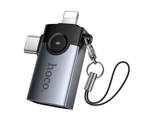 Перехідник HOCO UA46D Victory iP male/Type-C male to USB female 2-in-1 adapter (6942007675666)