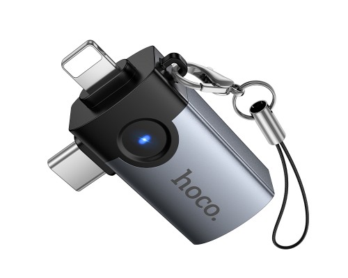 Перехідник HOCO UA46D Victory iP male/Type-C male to USB female 2-in-1 adapter (6942007675666)