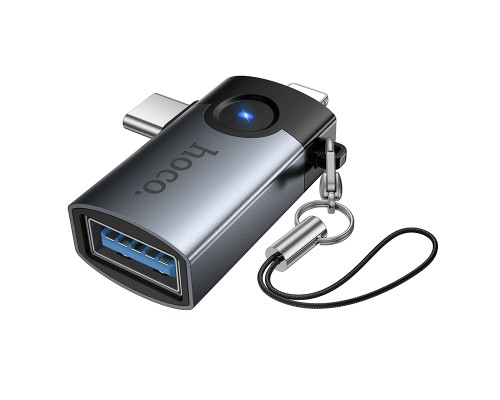 Перехідник HOCO UA46D Victory iP male/Type-C male to USB female 2-in-1 adapter (6942007675666)