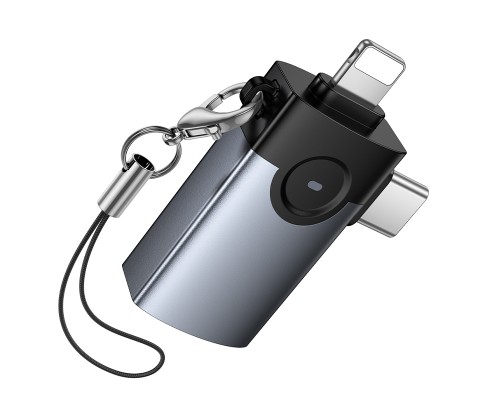 Перехідник HOCO UA46D Victory iP male/Type-C male to USB female 2-in-1 adapter (6942007675666)