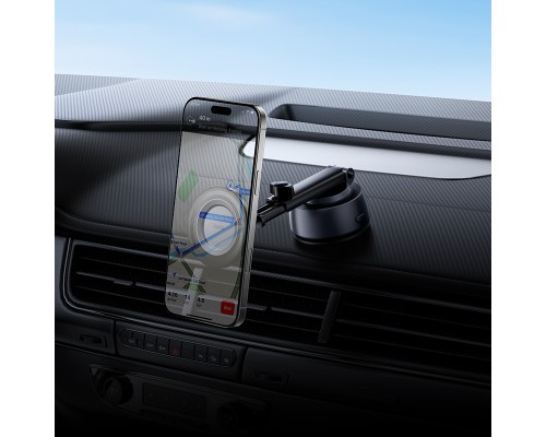 Автотримач для телефона HOCO H107 Carte electric suction cup magnetic car holder(multi-scene) black metal grey (6942007681391)