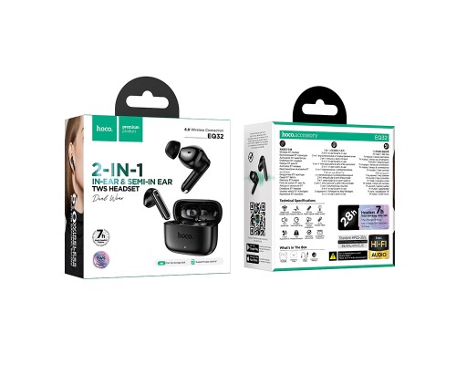 Бездротові навушники TWS HOCO EQ32 Astute wireless BT headset(App) Black (6942007680561)