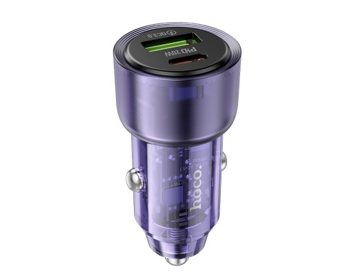 Автомобільний зарядний пристрій HOCO Z52 Spacious PD38W (1C1A) car charger Transparent Purple (6942007601757)