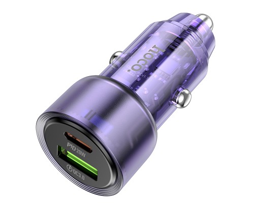 Автомобільний зарядний пристрій HOCO Z52 Spacious PD38W (1C1A) car charger Transparent Purple (6942007601757)