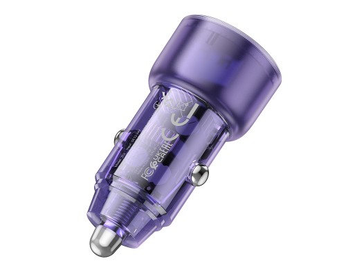 Автомобільний зарядний пристрій HOCO Z52 Spacious PD38W (1C1A) car charger Transparent Purple (6942007601757)