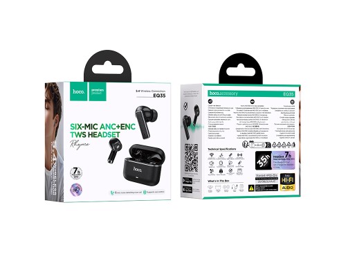 Бездротові навушники TWS HOCO EQ35 Rhyme true wireless ANC+ENC six microphones noise reduction BT headset (App) Black (6942007671811)